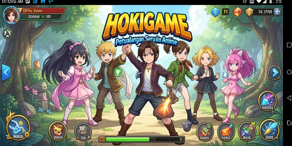 Tampilan gameplay <strong>HOKIGAME</strong> yang memukau dengan karakter anime terkenal.