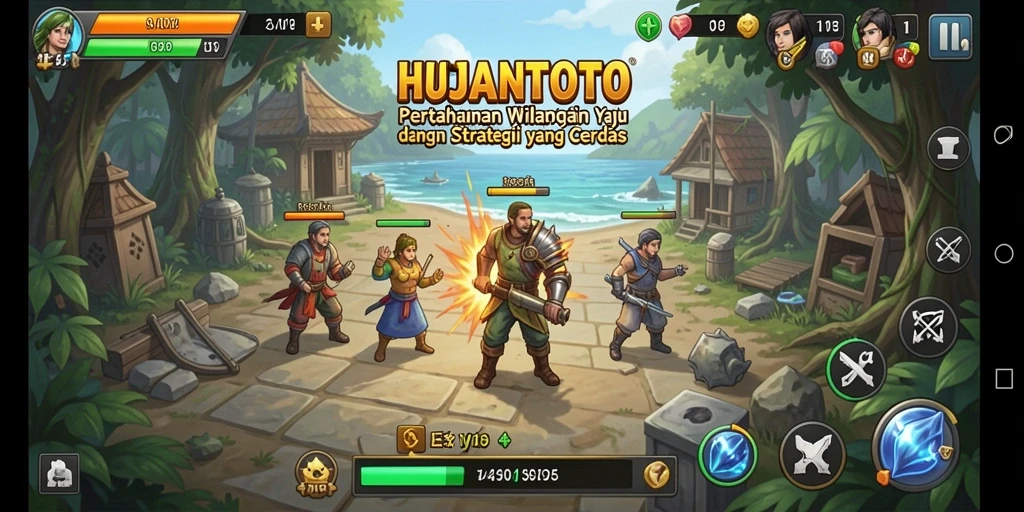 Screenshot HUJANTOTO yang menunjukkan intensitas pertarungan Tower Defense.