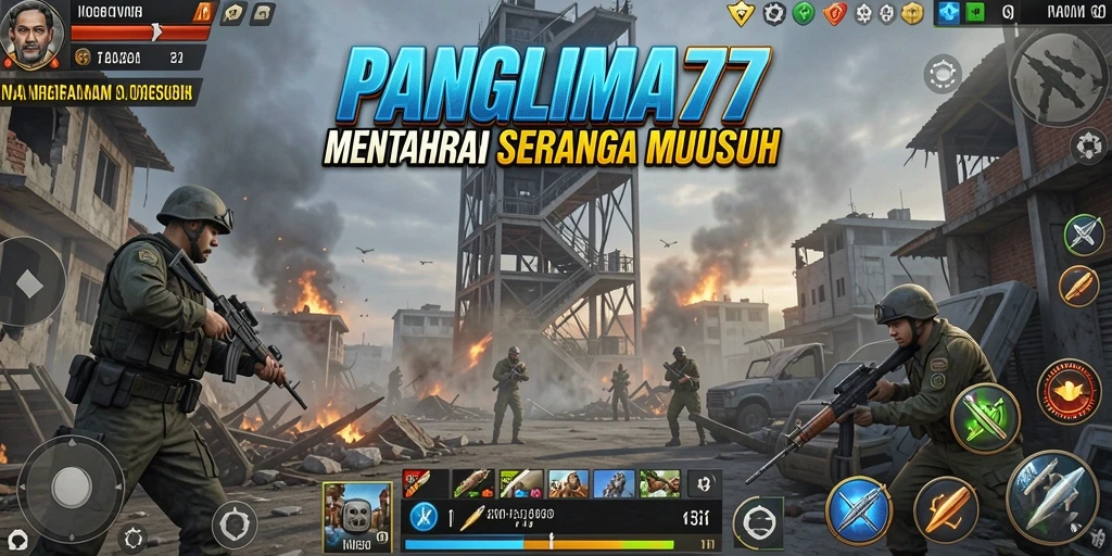 Tampilkan screenshot permainan <strong>PANGLIMA77</strong> yang menampilkan strategi Tower Defense yang mendebarkan.