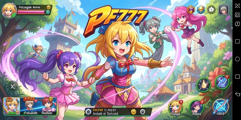 Tangkapan layar gameplay PF777 menampilkan pertempuran seru karakter Anime.