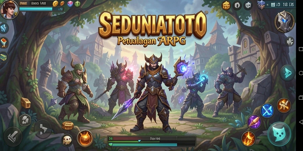 Screenshot gameplay SEDUNIATOTO menampilkan pertempuran seru dalam dunia fantasi.